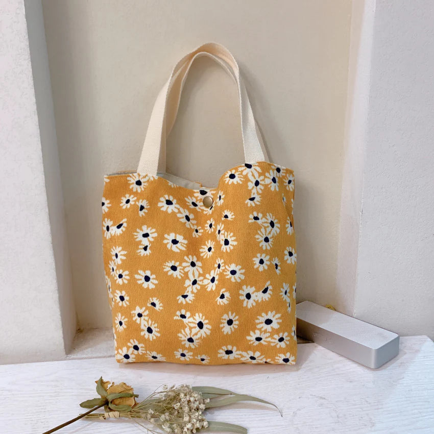 Vintage Artistic Floral Corduroy Bag